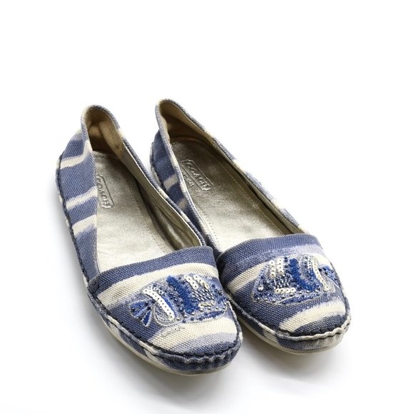 Coach Rorie Blue Sequin Kissing Fish Flats 7.5 - Picture 2 of 6